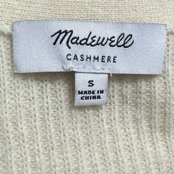 Madewell Sweater Women's S Cream 100% Cashmere V Neck Ribbed Knit Pullover - Picture 6 of 9